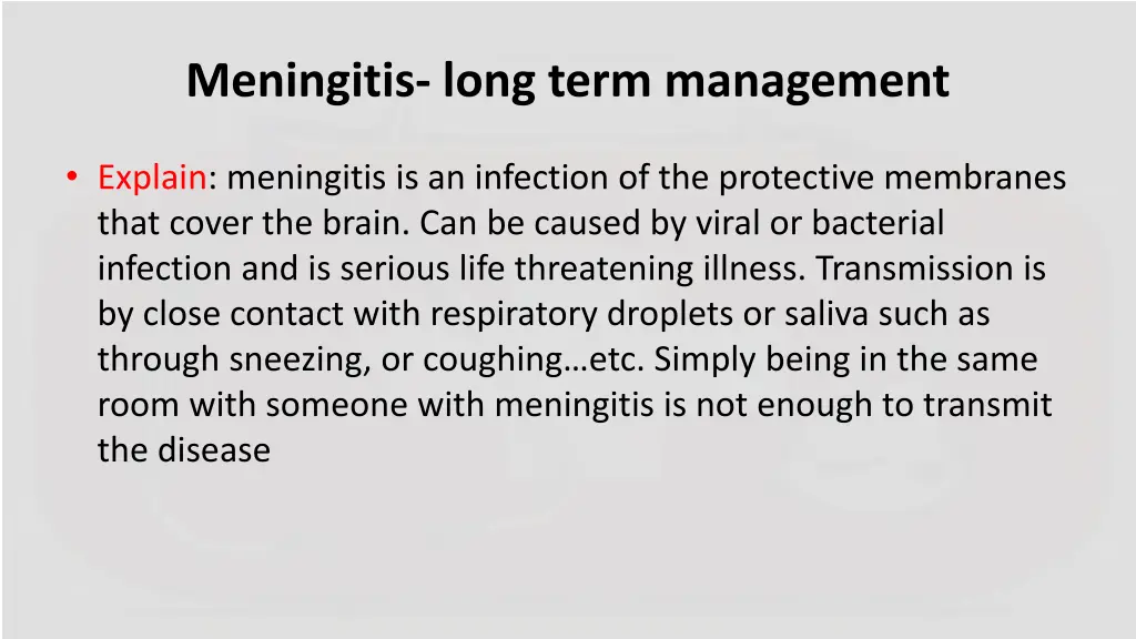 meningitis long term management 1