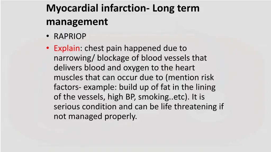 myocardial infarction long term management 1