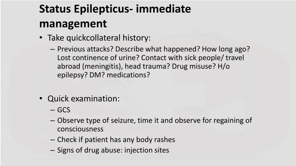 status epilepticus immediate management take