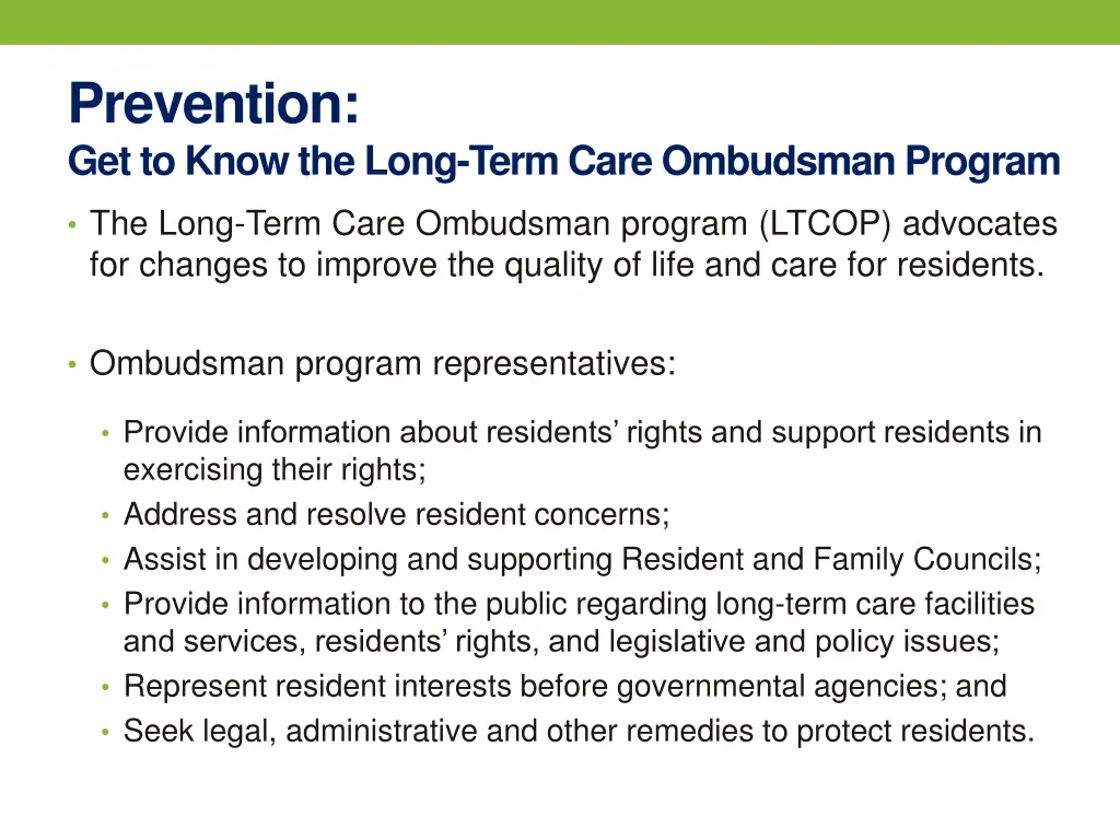 prevention get to know the long term care