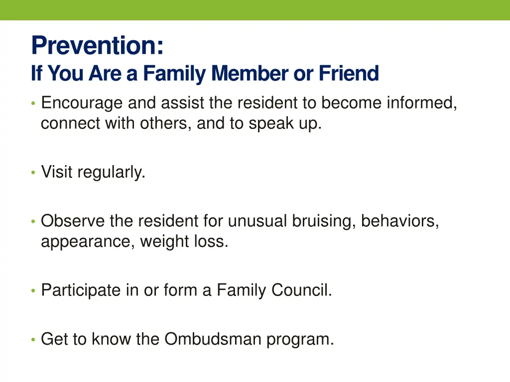 prevention if you are a family member or friend