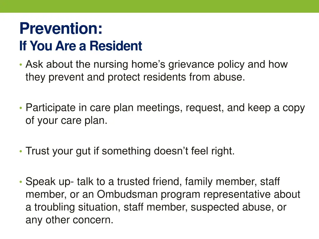 prevention if you are a resident