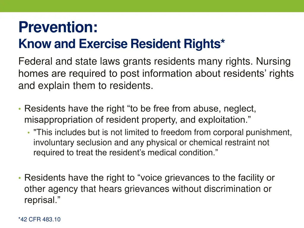 prevention know and exercise resident rights