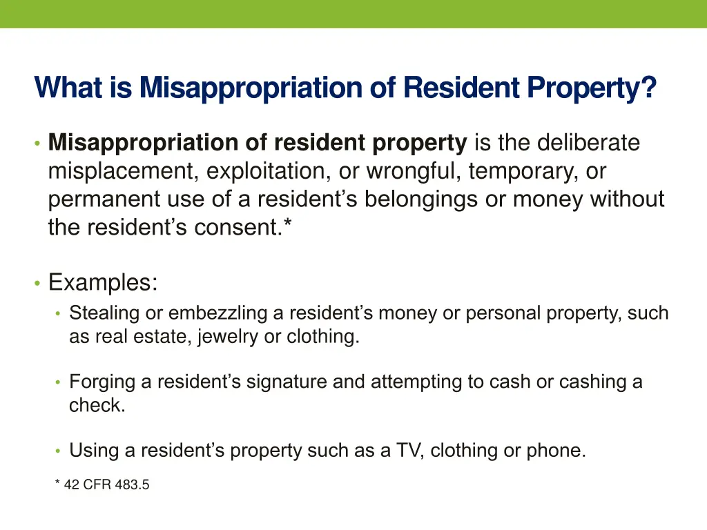 what is misappropriation of resident property