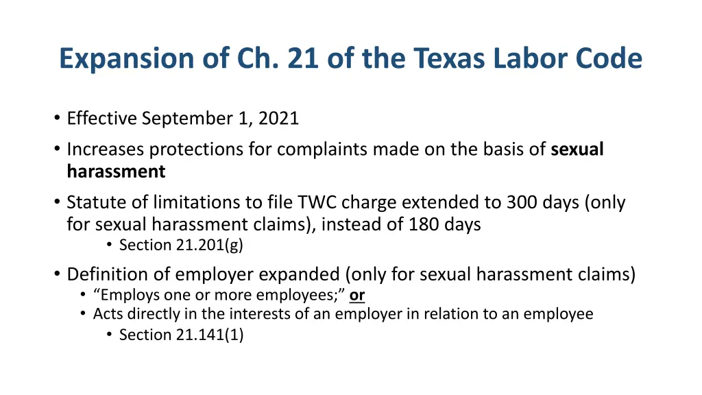 expansion of ch 21 of the texas labor code