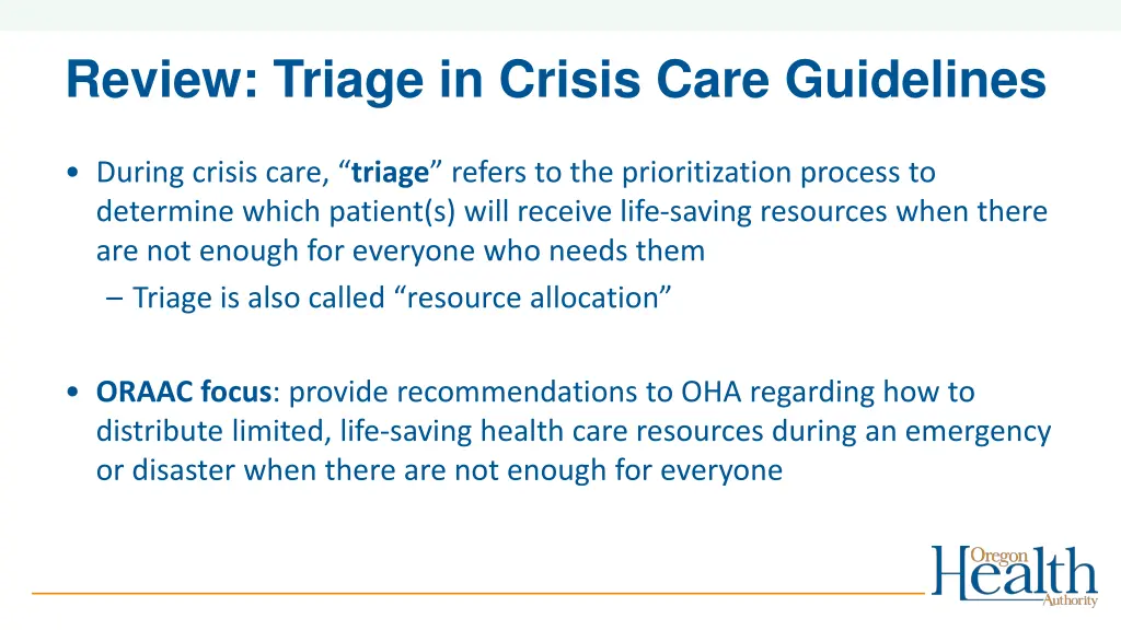 review triage in crisis care guidelines