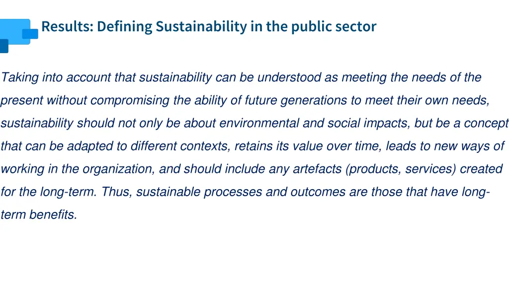 results defining sustainability in the public