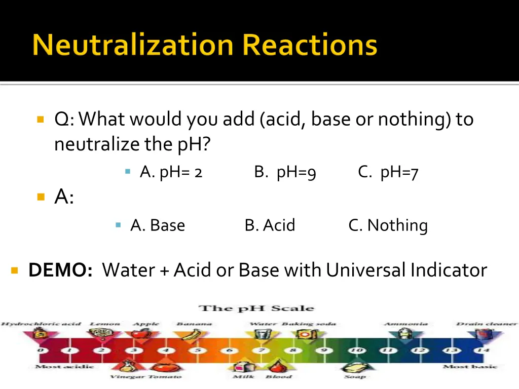 q what would you add acid base or nothing