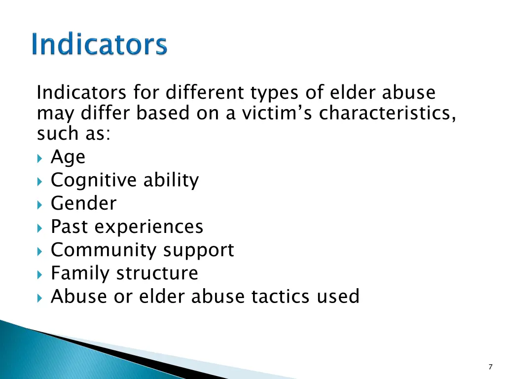 indicators for different types of elder abuse