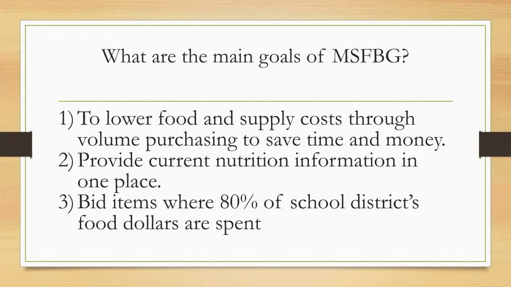 what are the main goals of msfbg