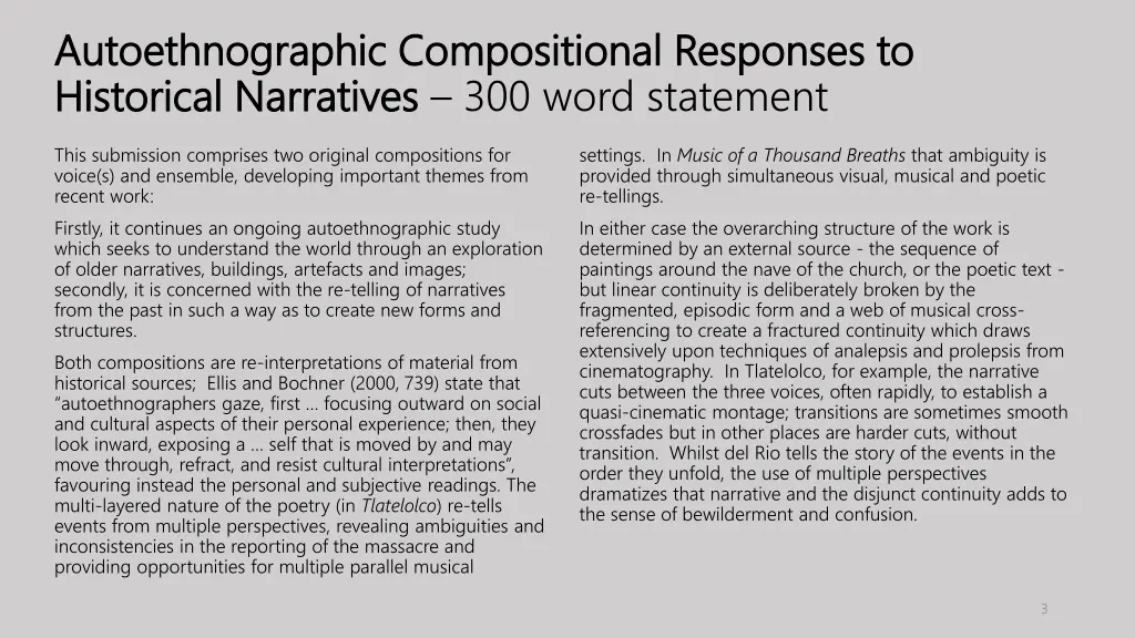 autoethnographic compositional responses