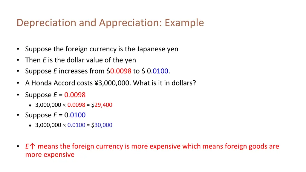 depreciation and appreciation example