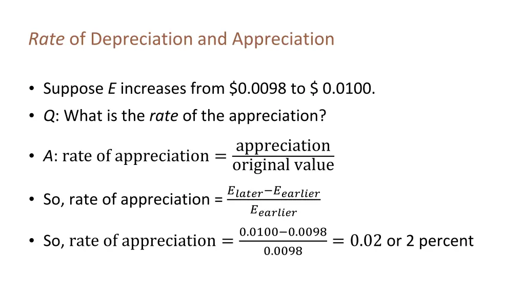 rate of depreciation and appreciation