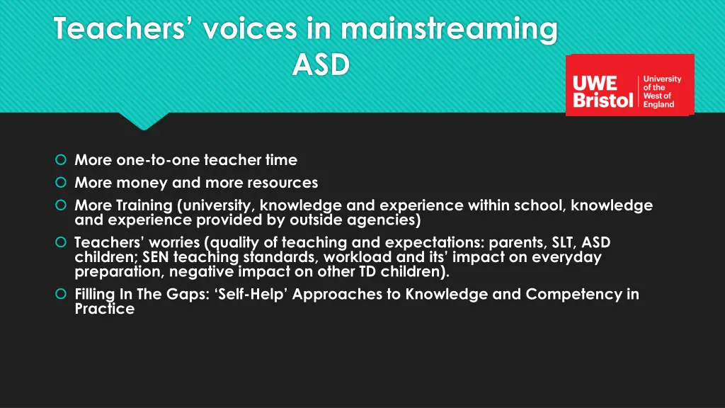 teachers voices in mainstreaming asd