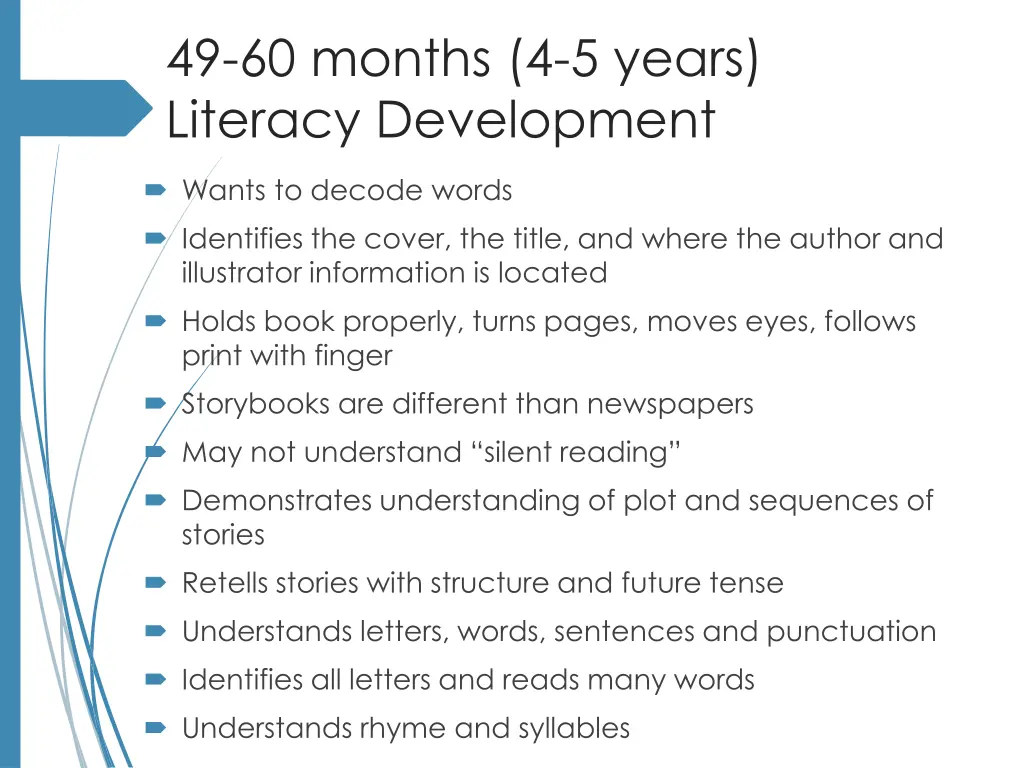 49 60 months 4 5 years literacy development