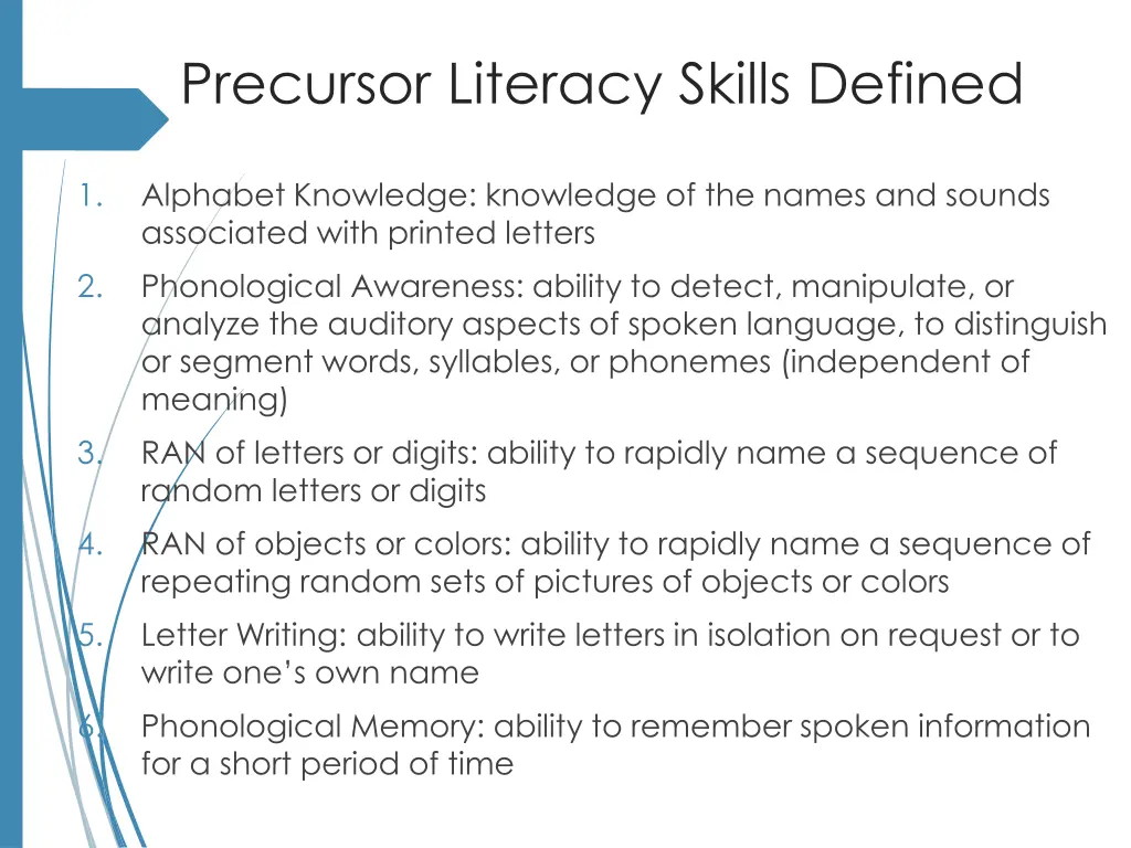 precursor literacy skills defined