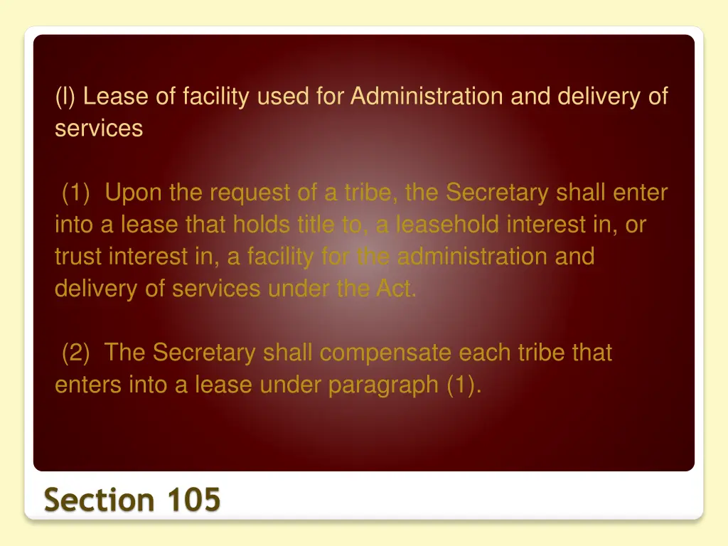 l lease of facility used for administration