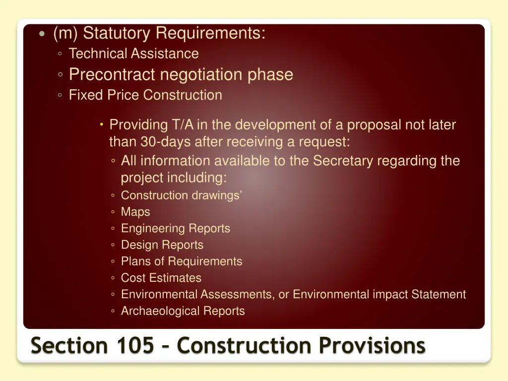 m statutory requirements technical assistance