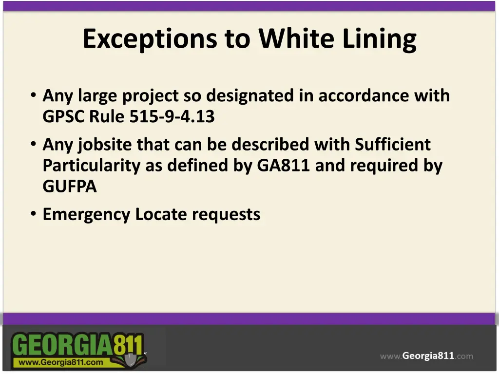 exceptions to white lining