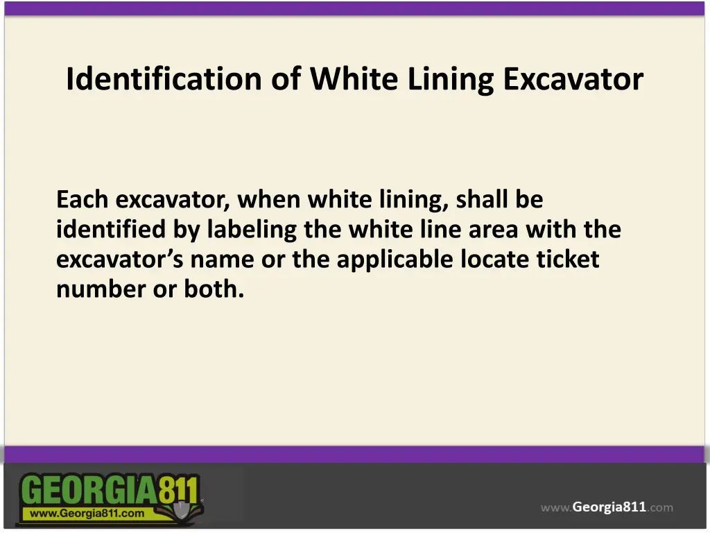 identification of white lining excavator