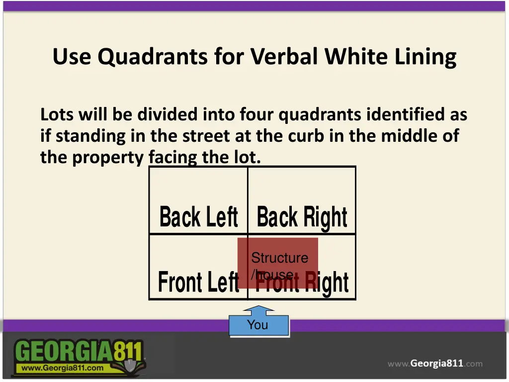 use quadrants for verbal white lining