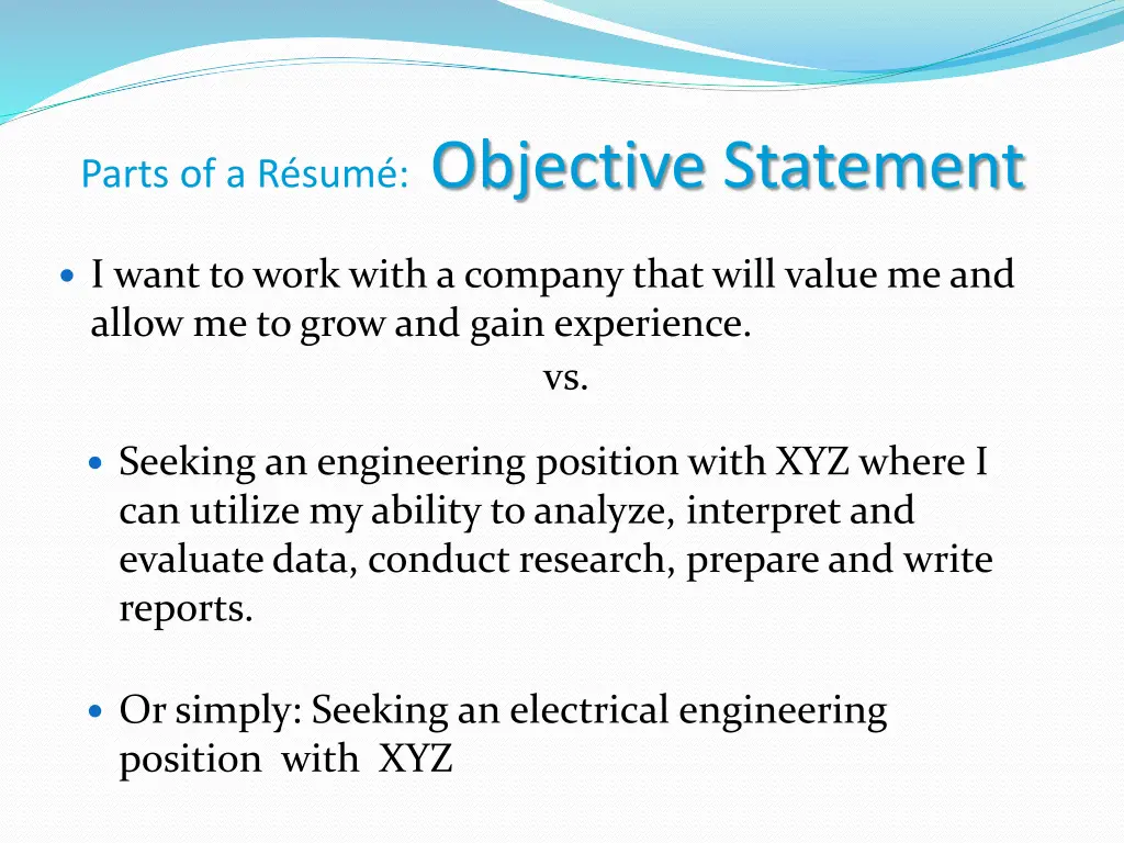 parts of a r sum objective statement