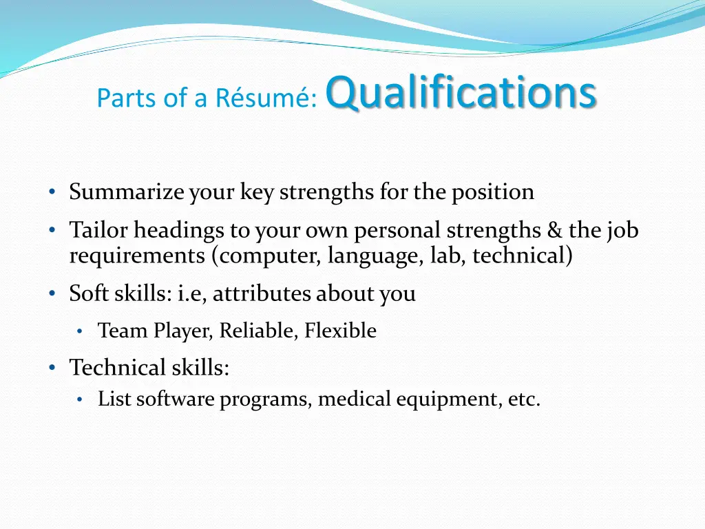 parts of a r sum qualifications