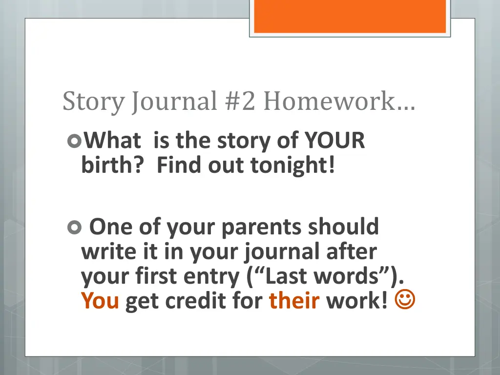 story journal 2 homework