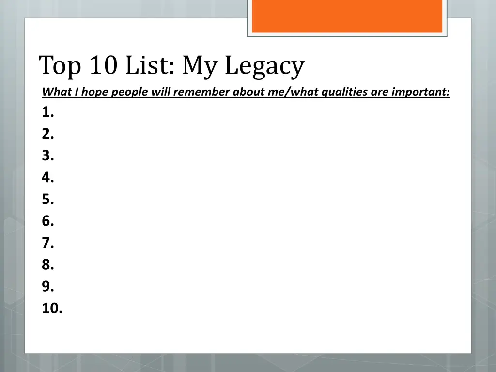 top 10 list my legacy what i hope people will