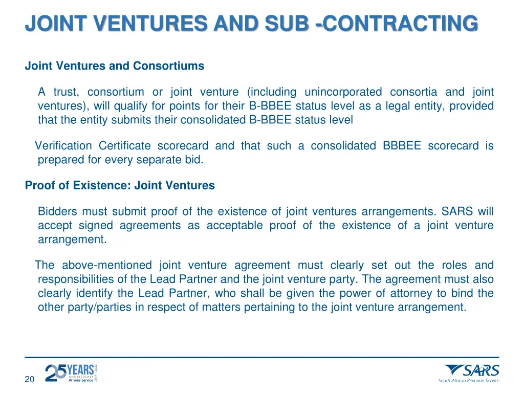 joint ventures and sub contracting