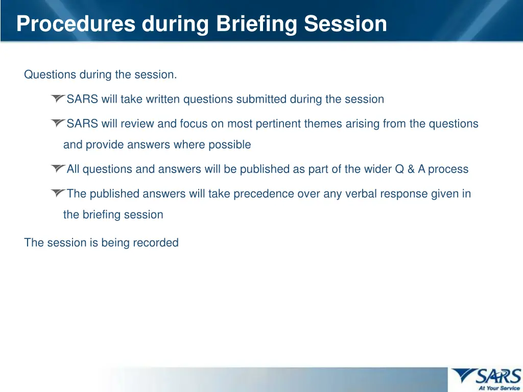 procedures during briefing session