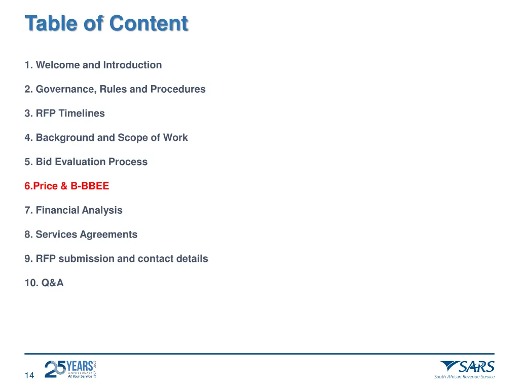 table of content 5