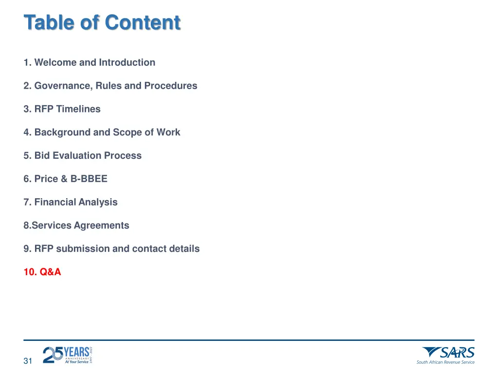 table of content 9