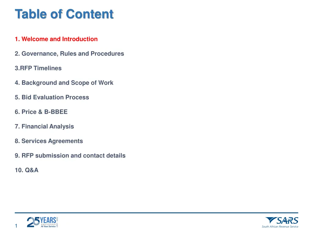 table of content