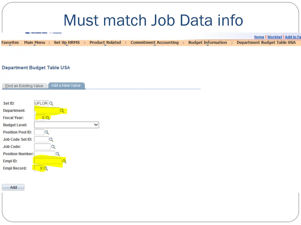 must match job data info