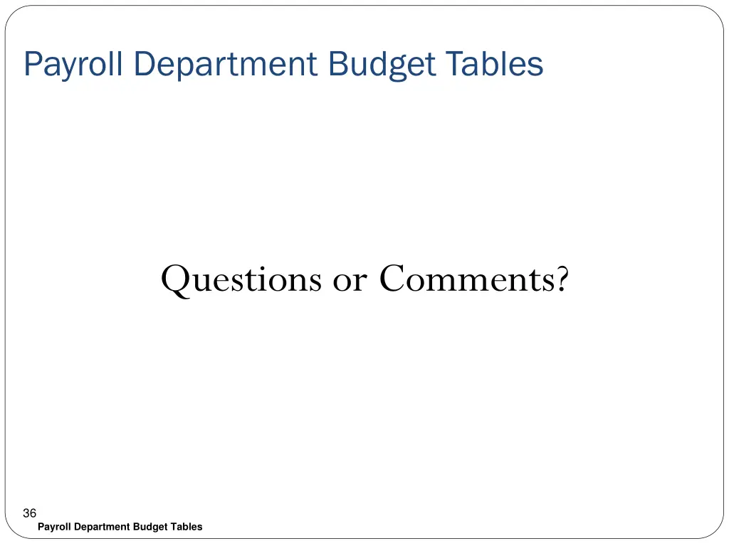 payroll department budget tables