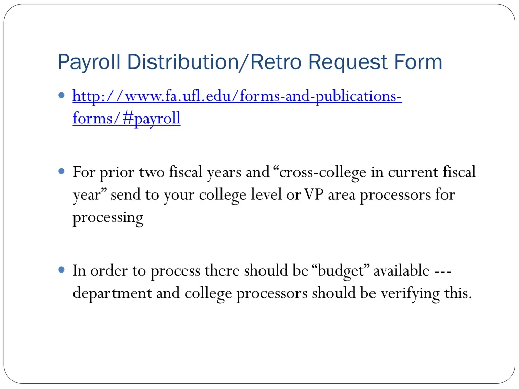 payroll distribution retro request form