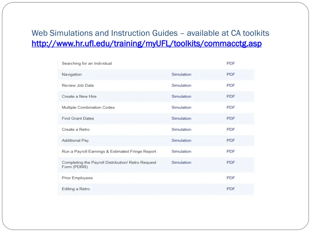 web simulations and instruction guides available