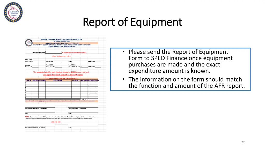 report of equipment report of equipment