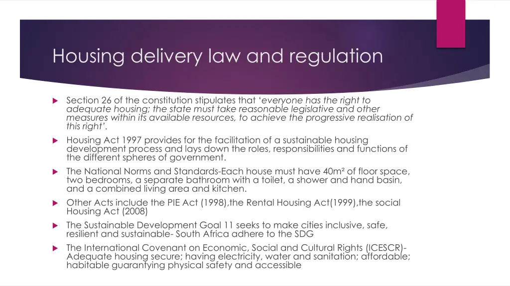 housing delivery law and regulation