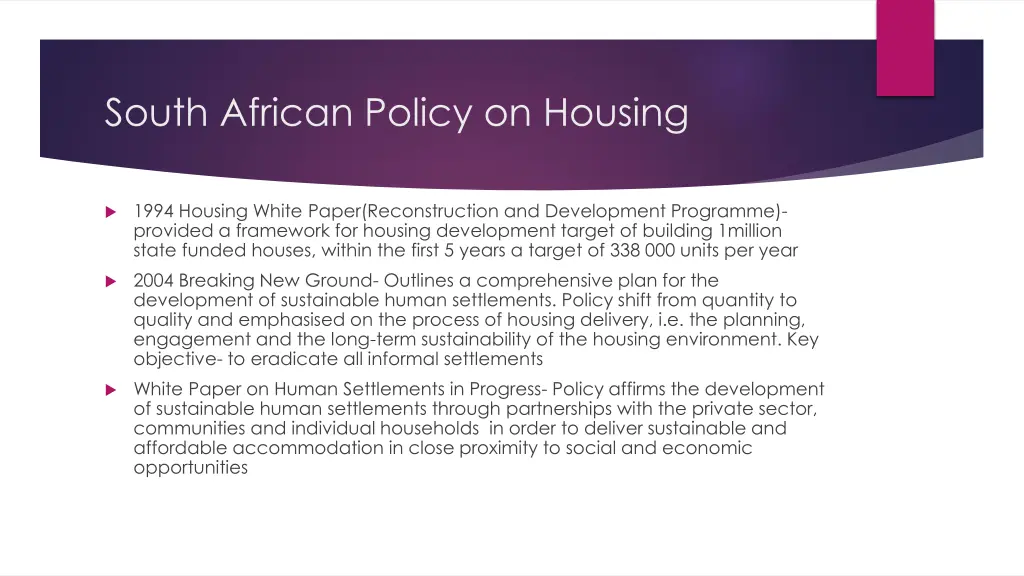 south african policy on housing