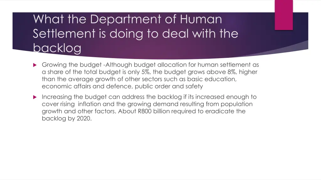 what the department of human settlement is doing