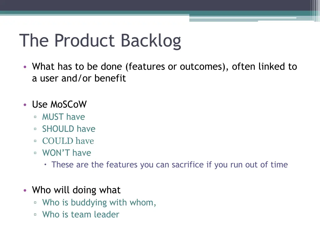 the product backlog