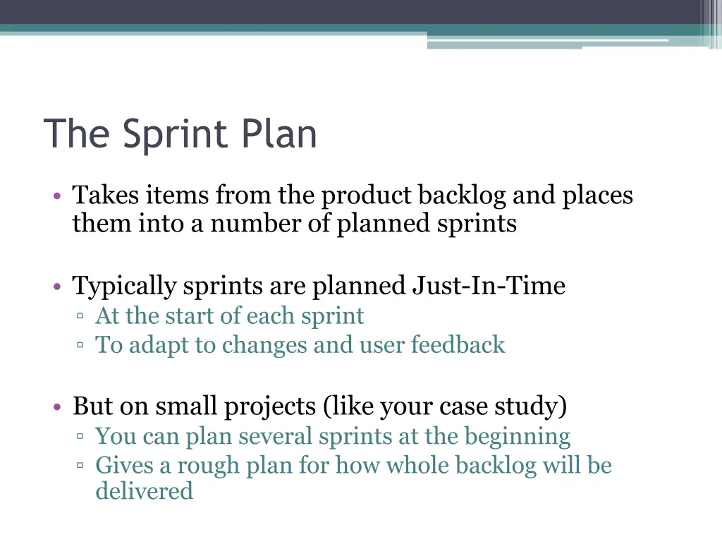 the sprint plan