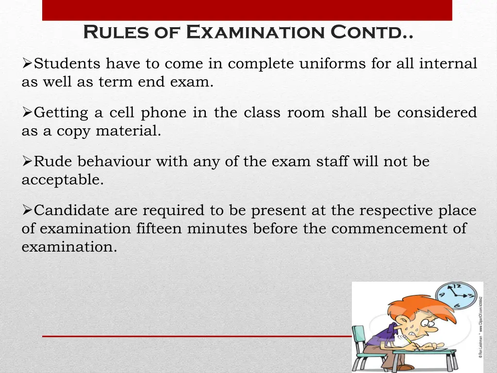 rules of examination contd