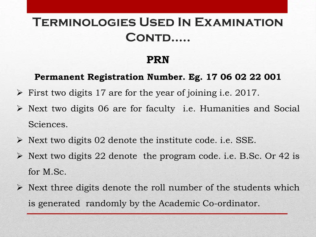 terminologies used in examination contd