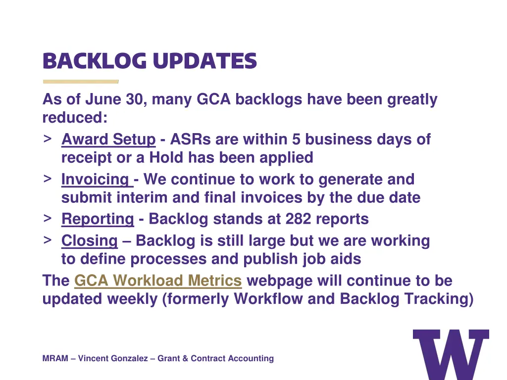 backlog updates