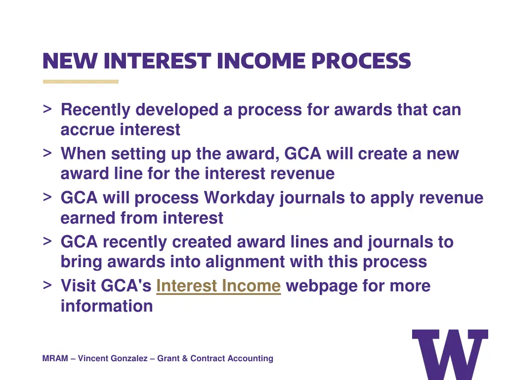 new interest income process