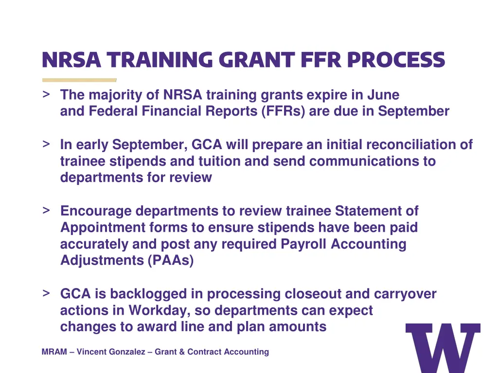 nrsa training grant ffr process