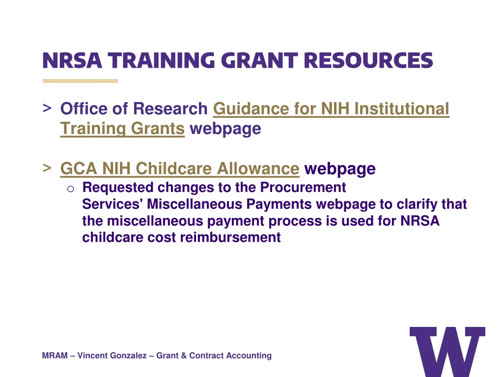 nrsa training grant resources